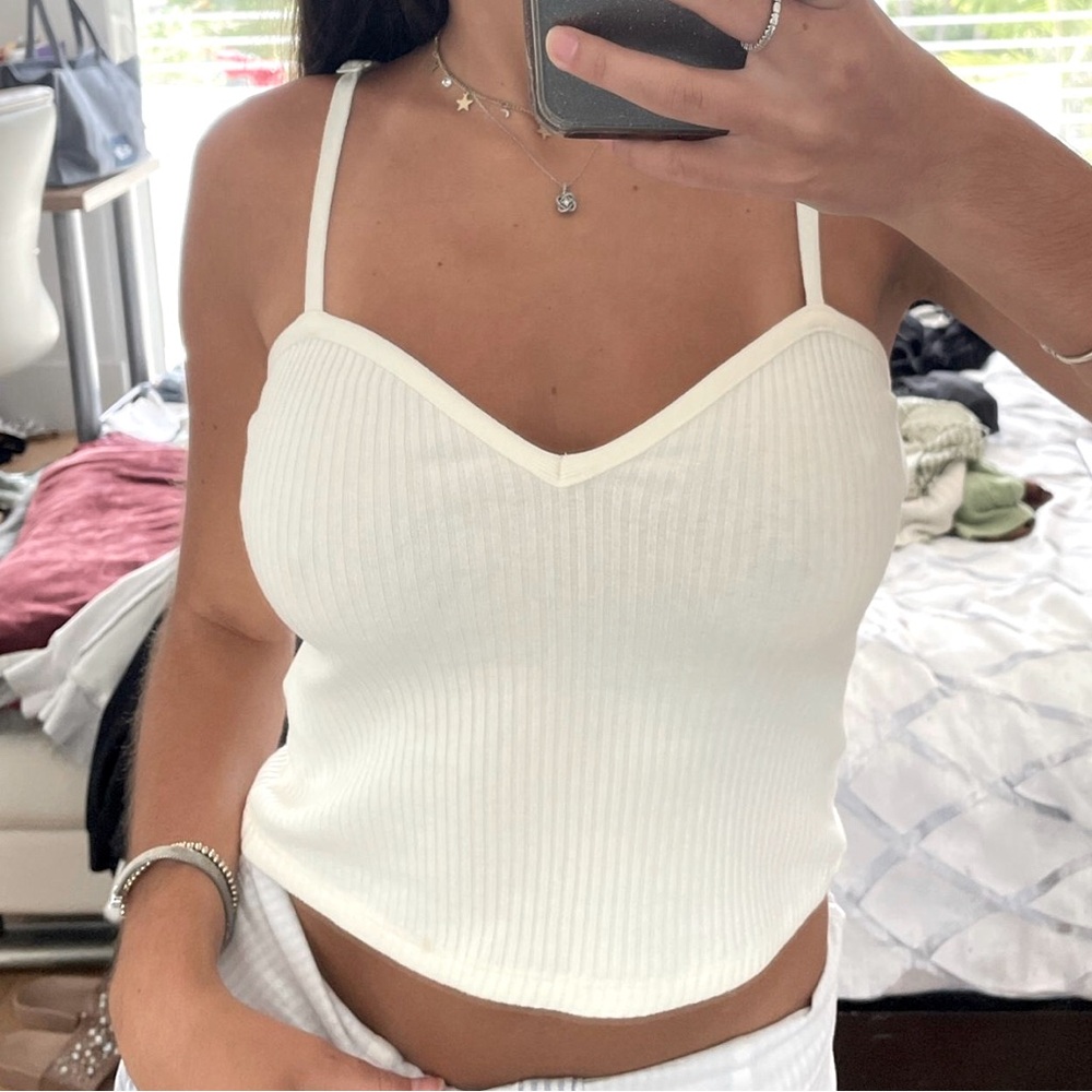 Zara Cream Ribbed Camisole Crop Top